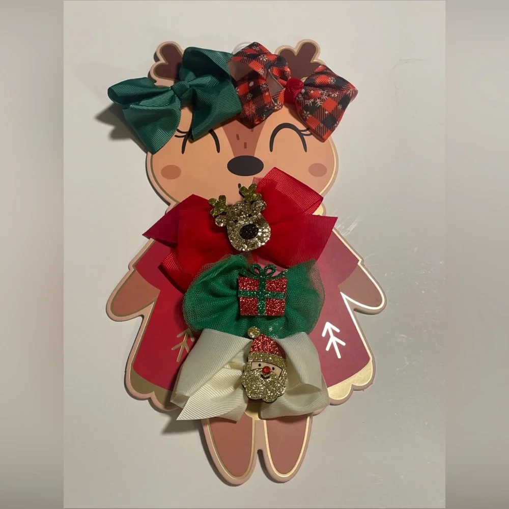 Set Of 5 Girls Christmas Hair Bow Clips. New